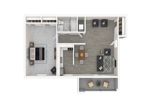 Floor plan for 1 bed, 1 bath, 665 sqft